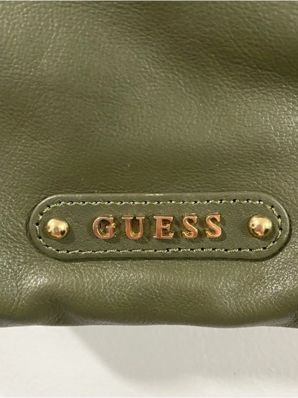 GUESS Olive Green Genuine Leather Laser-Cut Crossbody Bag with‎ Gold Hardwear